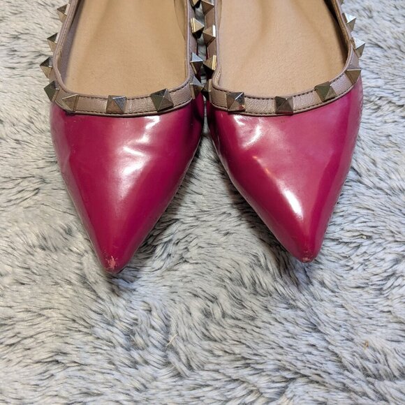 Valentino Pink Rockstud Flats Patent Leather Pointed Toe Shoe Size 41 US 10 - Picture 5 of 8
